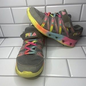 FILA Girls Athletic Running Shoes Crater 8 Pink/Blue/Yellow Strap  Size 3.5